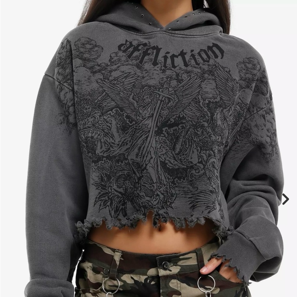 Affliction Angel Destructed Girls Crop Hoodie - Picture 2 of 5